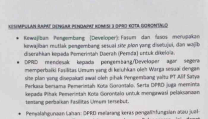 Tak Penuhi Standar Kelayakan Perumahan, DPRD Kota Gorontalo Minta Pemkot Verifikasi Izin PT. Alif Satya Perkasa