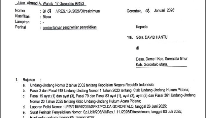 Polda Gorontalo Hentikan Perkara Dugaan Pemalsuan Ijazah Wabup Gorut