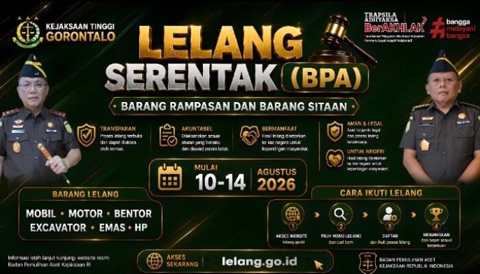 Kejati Gorontalo Lelang Serentak, Excavator Hingga Emas Diumumkan